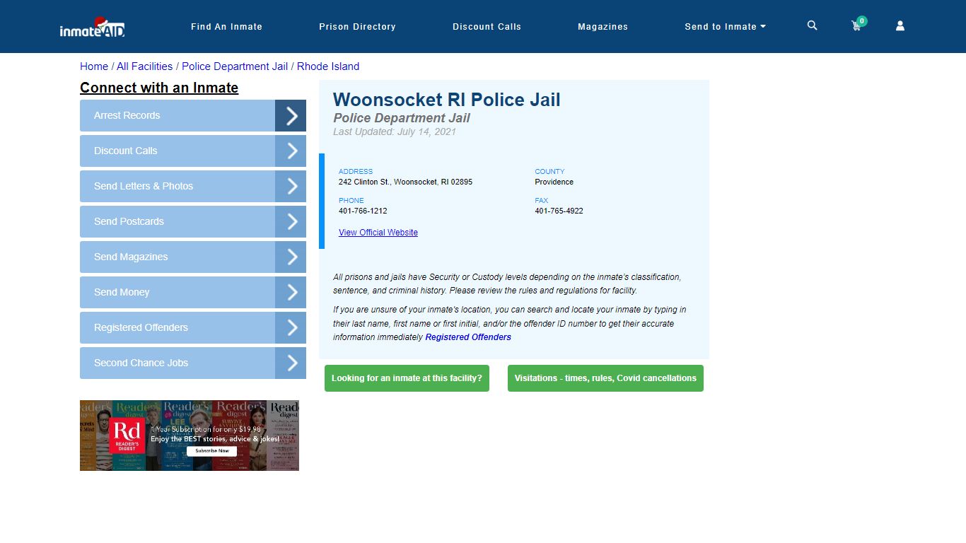 Woonsocket RI Police Jail & Inmate Search - Woonsocket, RI