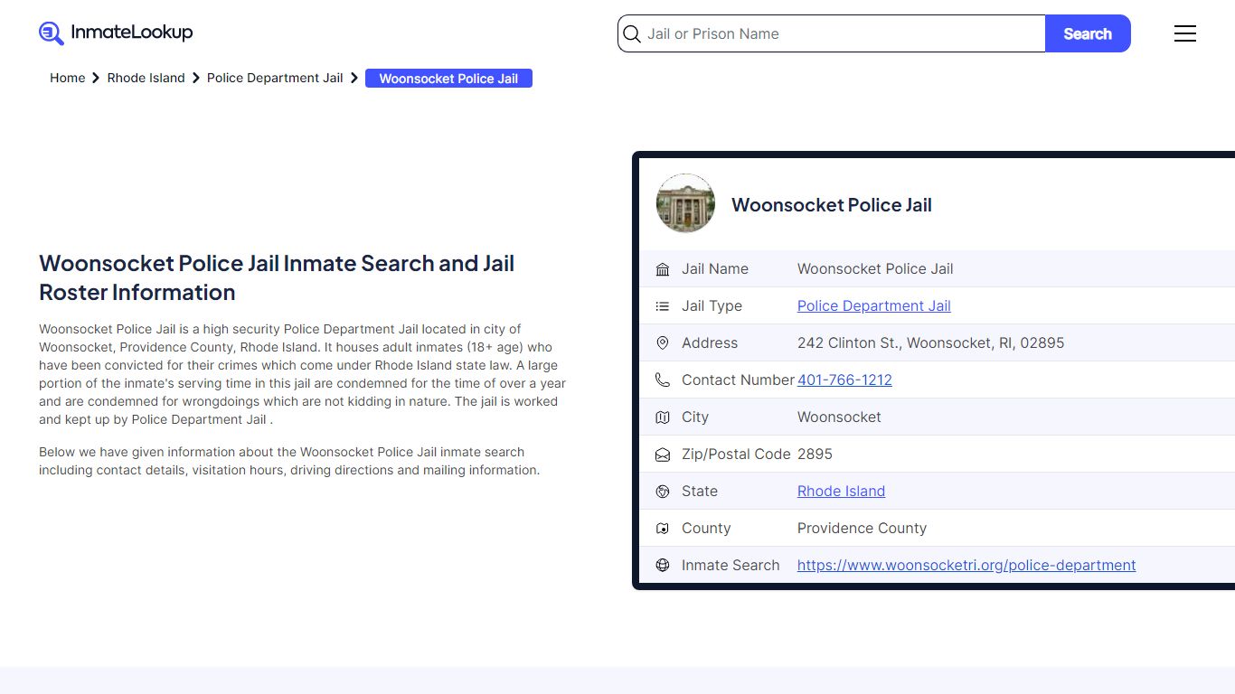 Woonsocket Police Jail (RI) Inmate Search Rhode Island - Inmate Lookup